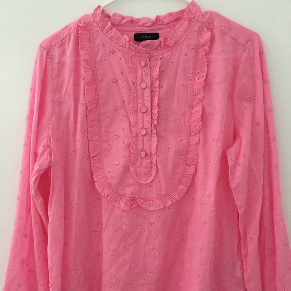 J.Crew Long-sleeve Eyelet Ruffle Shirt Size M NEW - Picture 2 of 6